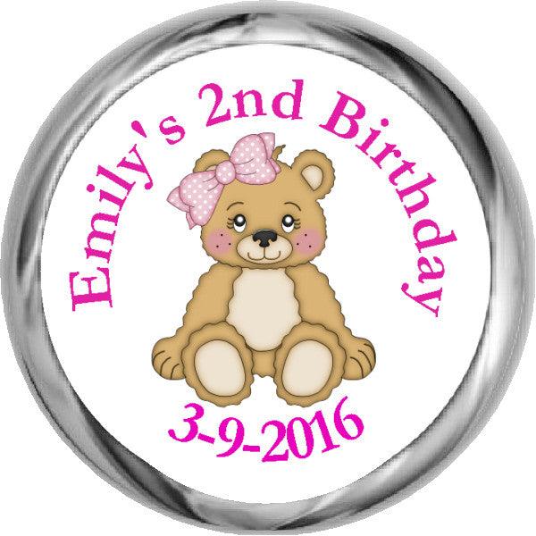 Personalized Pink Teddy Bear with HERSHEY KISSES Stickers - Perfect for Valentine's Gifts, Baby Showers & Birthday Party Favors