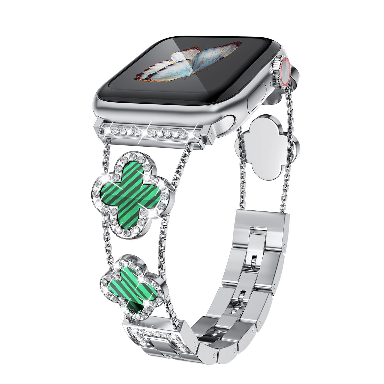 Premium Diamond Metal Bands for Apple Watch Series 10/9/8/7/6/5/4/3/2/1SE/Ultra - Sparkling Clover Design, Stylish & Durable, Compatible with 38mm-49mm - Perfect for Women's Fashion, Daily Wear & Special Occasions