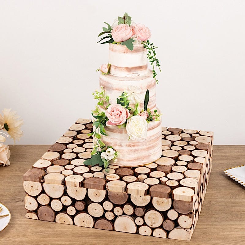 18x18 Inch Square Wooden Cake Stand - Natural Wood Dessert Display for Wedding, Birthday, and Party Decor