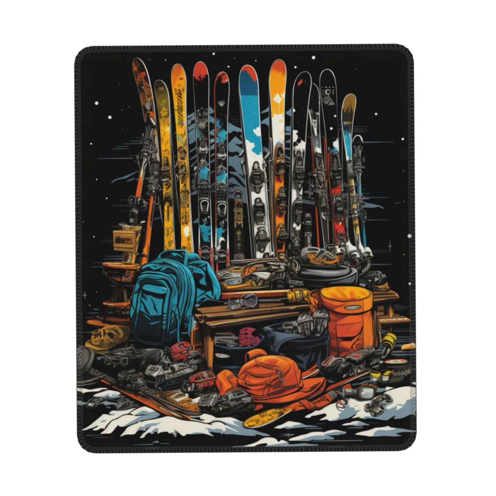 Premium Black Skis Mouse Pad - Durable Soft Waterproof Non-Slip Rubber Leather Gaming Mouse Mat with Stitched Edge (7.9