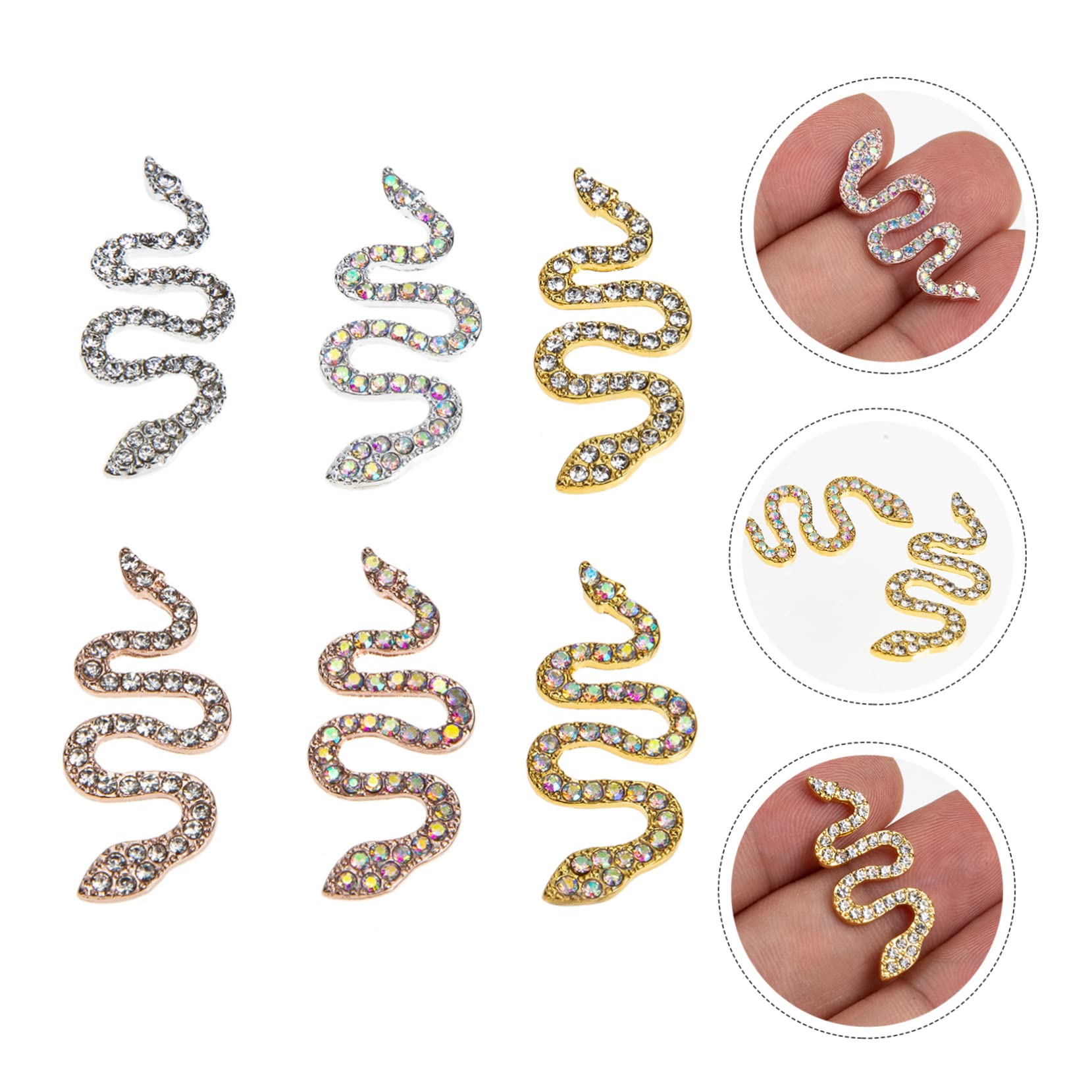 FOMIYES 6pcs DIY 3D Snake Nail Rhinestones Charms - Nail Art Gems for Natural Nails Decoration | Perfect for Manicure, Nail Salon, Party & Wedding Nail Designs