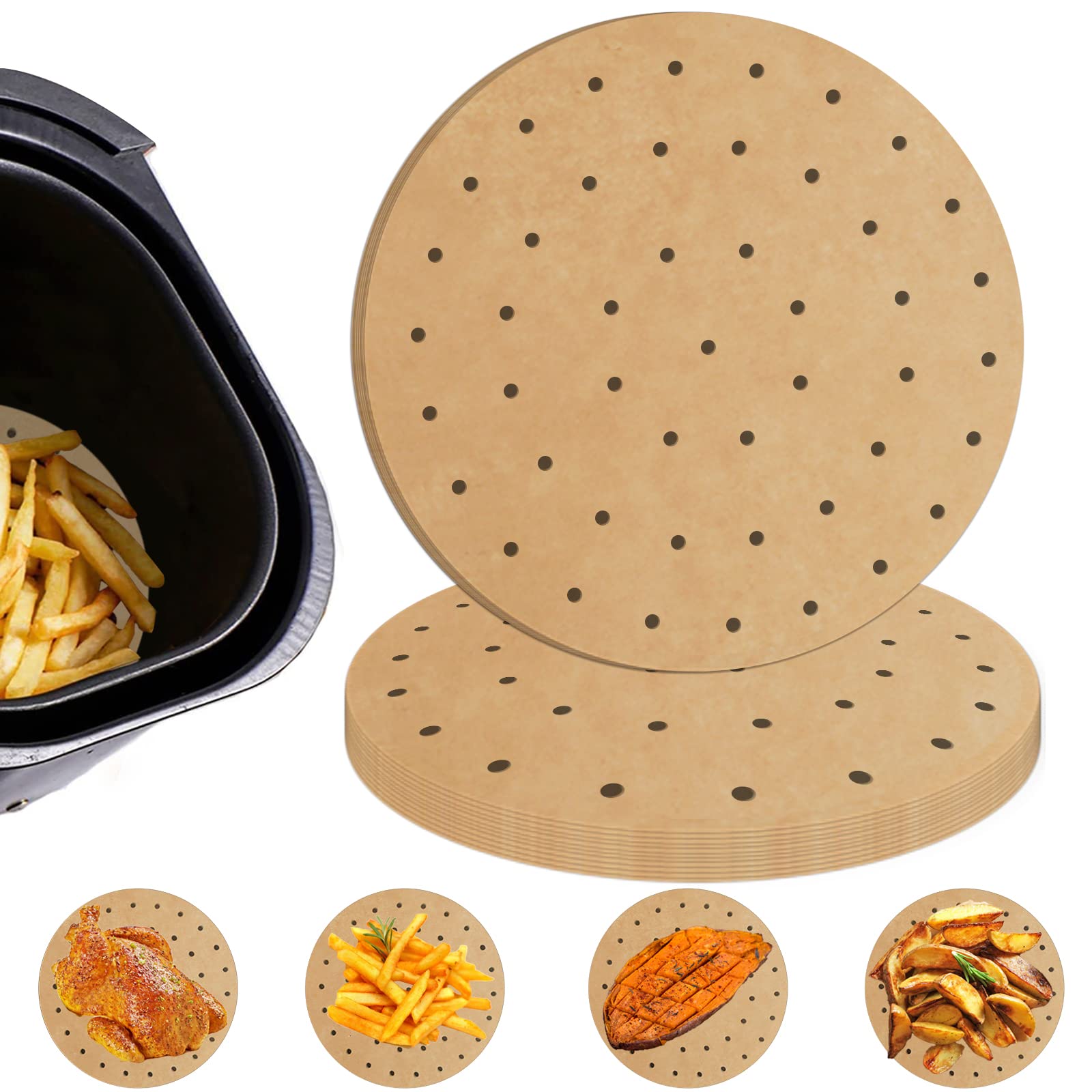 Numola 100 Pcs 10 Inch Air Fryer Parchment Paper Liners - Disposable, Non-Stick, Unbleached Baking Sheets for Air Fryer, Microwave, Oven & Steaming Basket | Perfect for Healthy Cooking, Meal Prep & Quick Cleanup