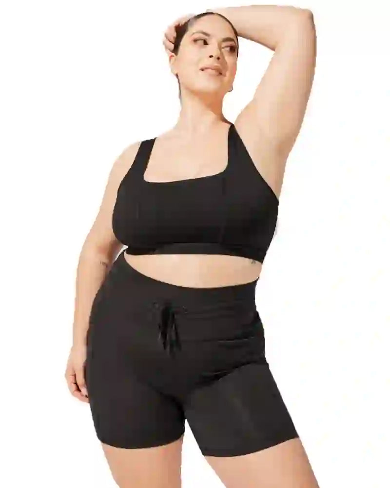 High-Waisted Cargo Biker Shorts for Women - Black | Stretchable Workout Shorts for Cycling, Running & Gym | Comfortable & Stylish Activewear