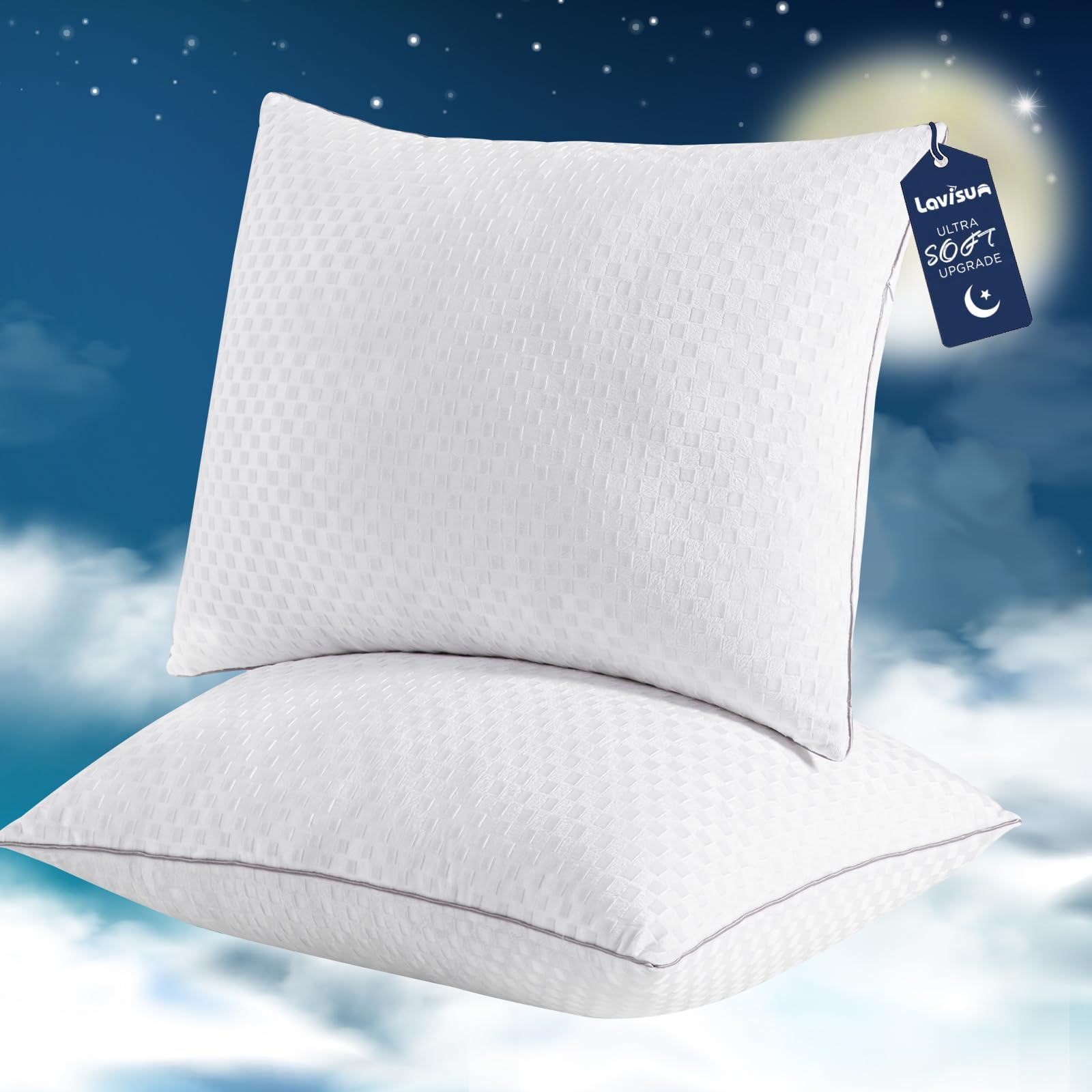 Lavisun King Size Pillows Set of 2 - Ultra Soft & Supportive Down Alternative Bed Pillows, Adjustable Height for Back, Stomach & Side Sleepers (20x36 Inches) - Perfect for Home, Hotel & Travel Use