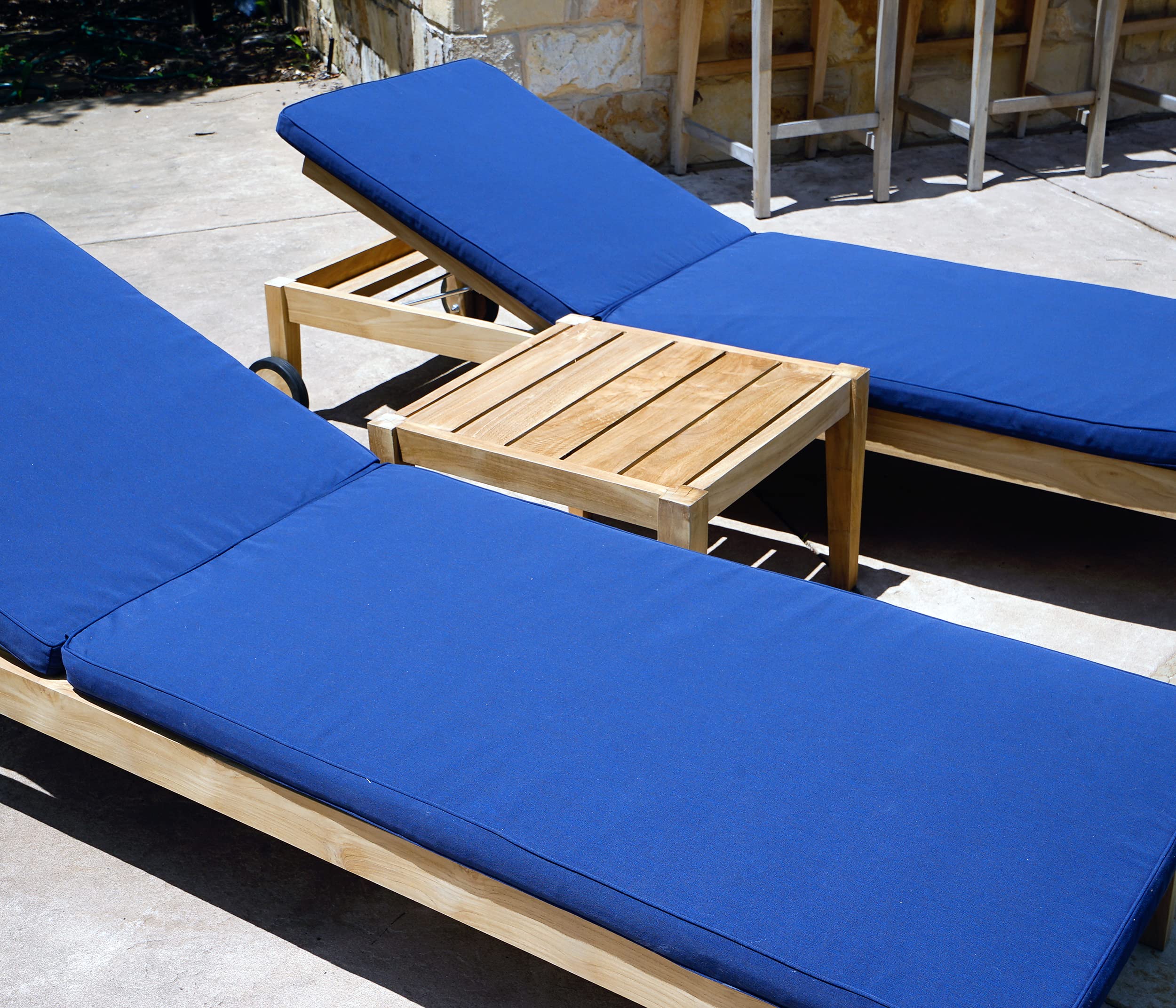 Premium Teak Outdoor Chaise Lounge with Sunbrella Navy Fabric - 4-Position Adjustable Patio Recliner for Poolside, Beach & Backyard Relaxation