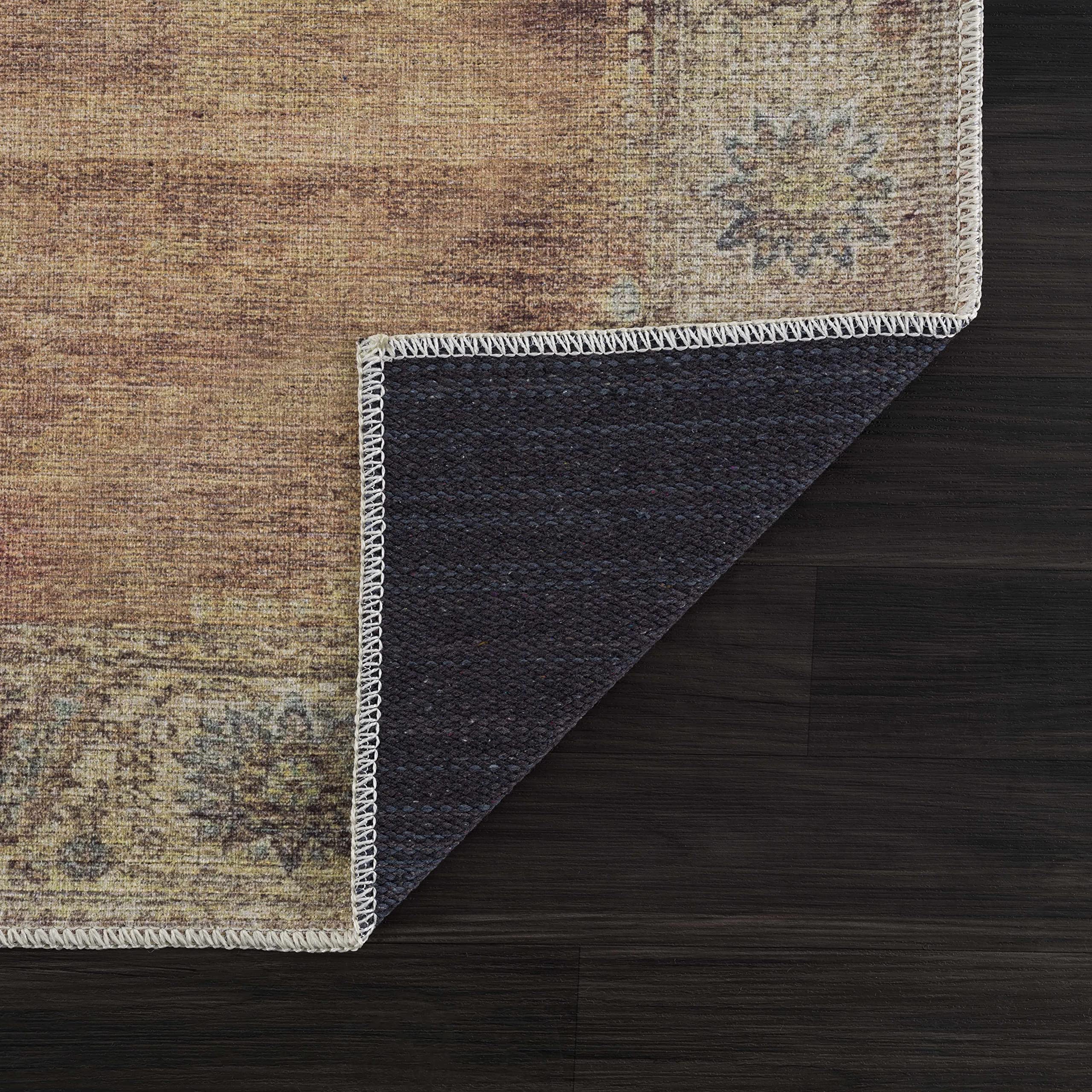 Hauteloom Powhatan Traditional Brown Green Washable Area Rug 6'7