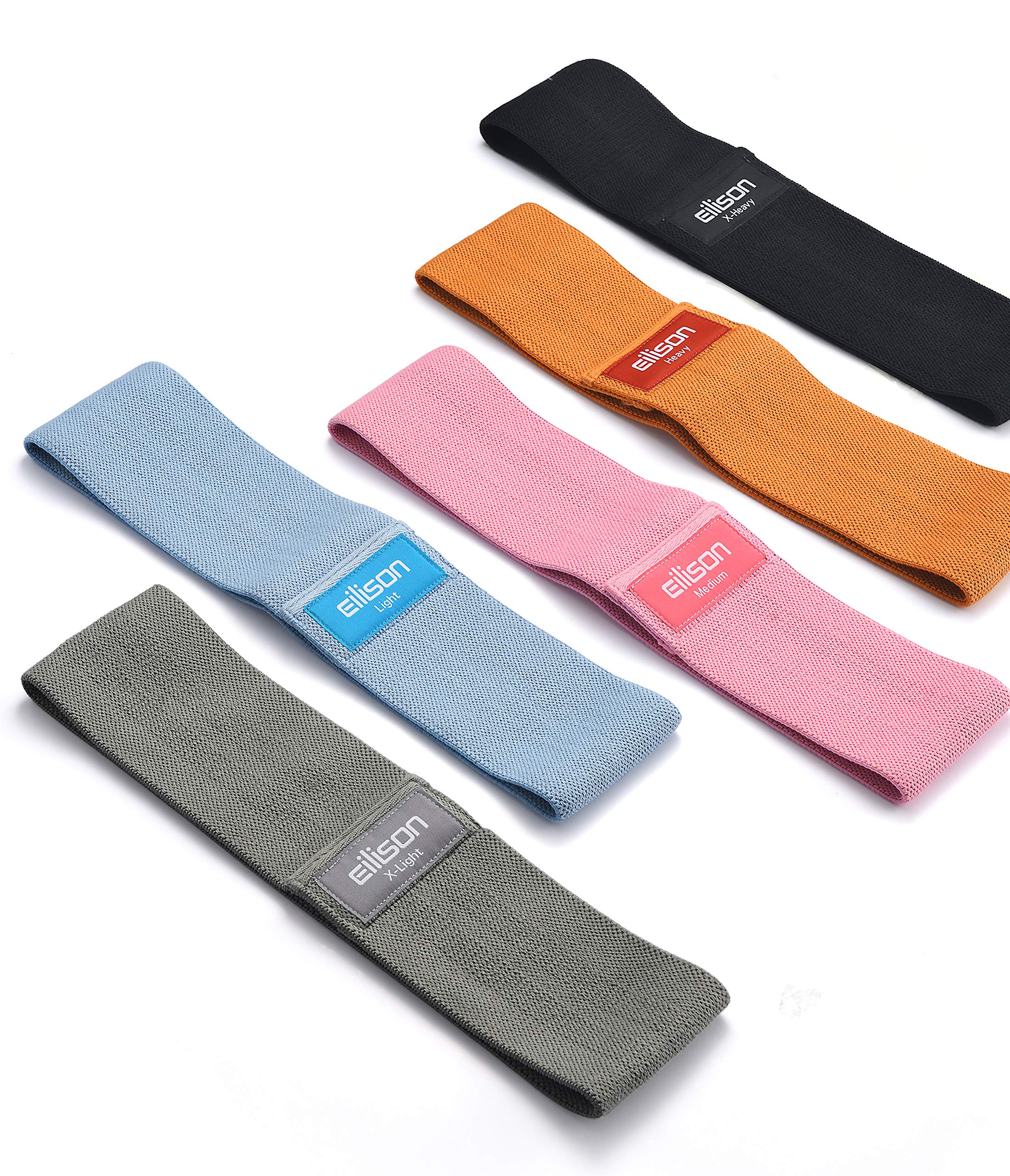 EILISON GLAMFIT Booty Resistance Bands for Women - Set of 5 Exercise Bands for Legs, Butt, Hip, Thigh & Glute Workouts - Cotton Elastic Strength Squat Bands (5 Levels: S-XXL) - Perfect for Home Gym, Yoga, Pilates & Fitness Training