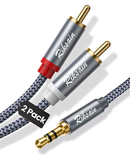 Riksoin 3.5mm to RCA Cable [2 Pack, Shielded] - Nylon Braided AUX to RCA Y Adapter Cord for Car Stereo, Home Audio, Speakers, Smartphones, Tablets, MP3 Players, Echo Dot - Perfect for Connecting Audio Devices (4ft & 8ft)