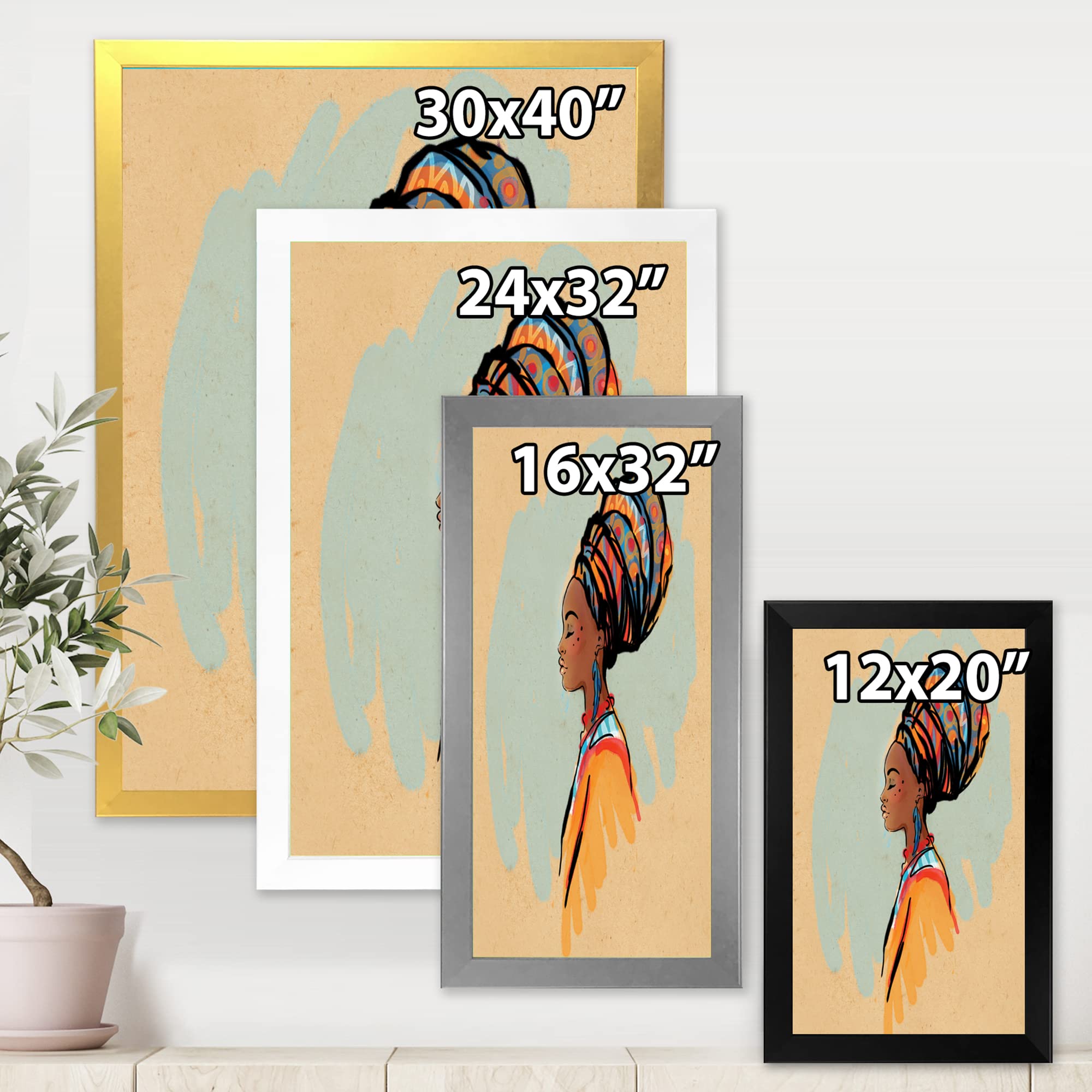 Portrait of African American Woman With Turban - Modern Framed Wall Art Decor for Living Room, Bedroom & Office
