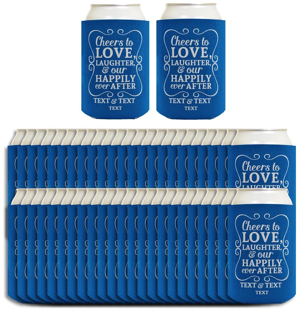 Cheers To Love Custom Names & Date 96-Pack Personalized Can Coolers - Wedding, Anniversary, Birthday Party Drink Sleeves - Perfect for Beer, Soda & Cocktail Parties