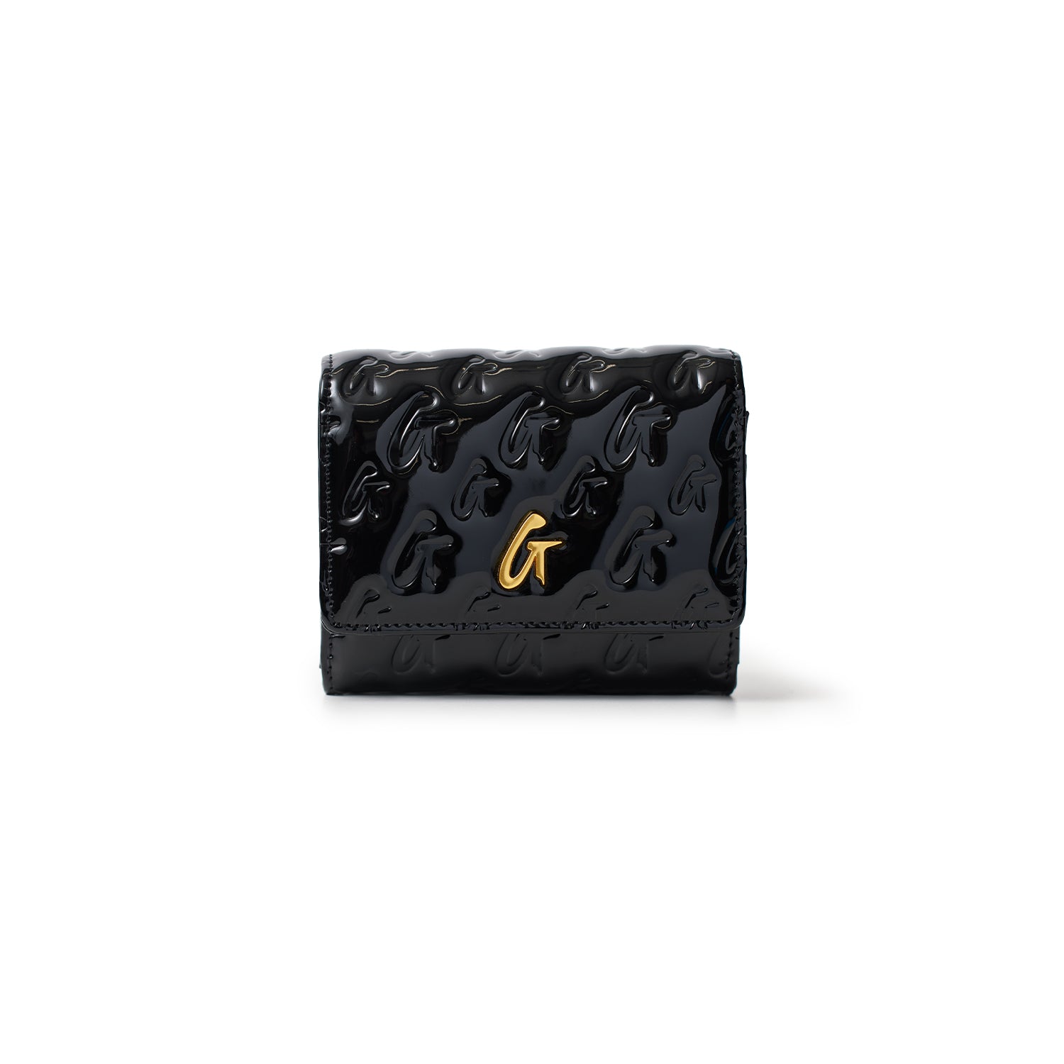 Luxury Monogram Gold Compact Wallet on Chain (WOC) - Mirror Black | Perfect for Evening Bags & Special Occasions