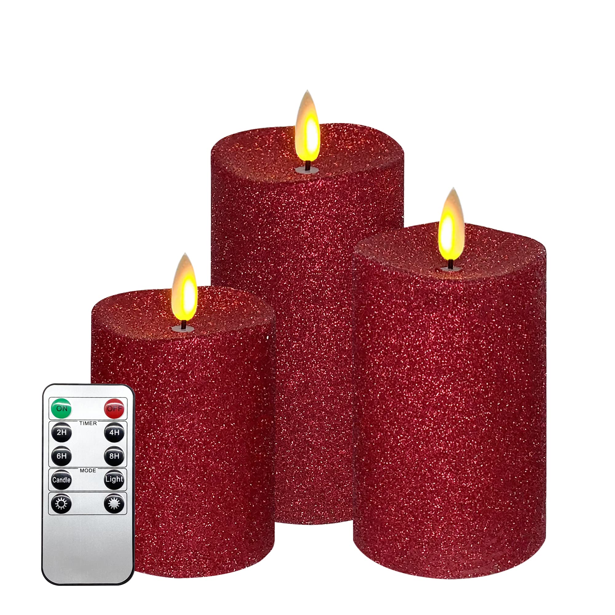 Flameless Christmas Candles - Red Powder, Remote Timer, Pack of 3 for Home Decor & Halloween