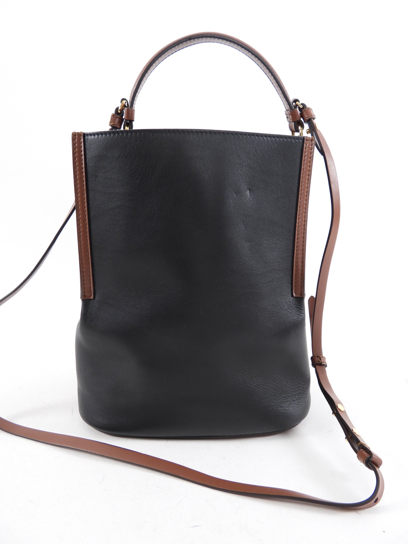 Burberry Black & Brown Leather Small Bucket Bag with Detachable Pouch - Stylish Crossbody Handbag for Women, Perfect for Work, Travel & Everyday Use