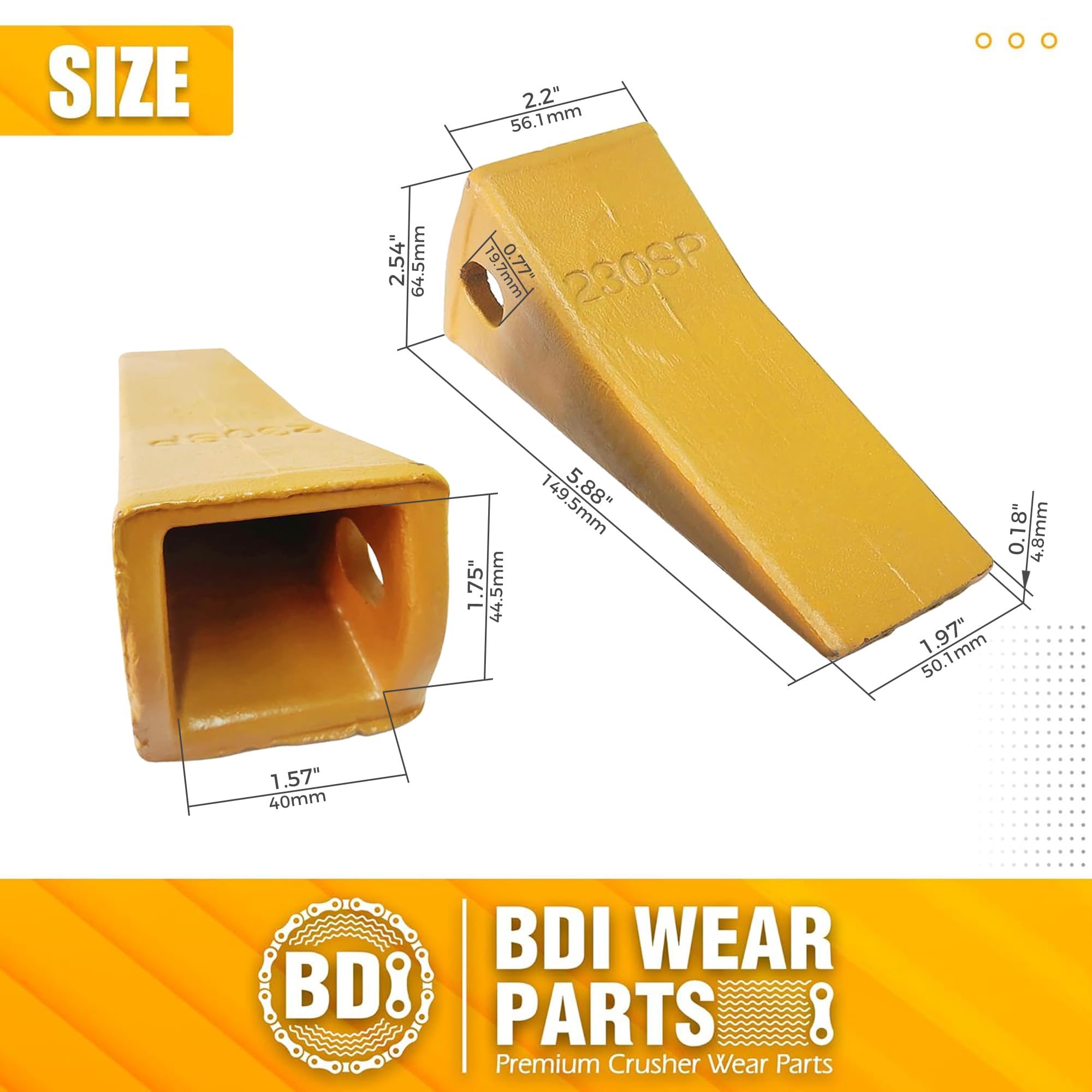 BDI WEAR PARTS 10-Piece 230SP Forged Bucket Teeth Set with TF23P Flex Pins - Compatible with 23 & 230 Series Skid Steer Loaders and Excavators - Ideal for Heavy-Duty Digging, Trenching, and Construction Projects