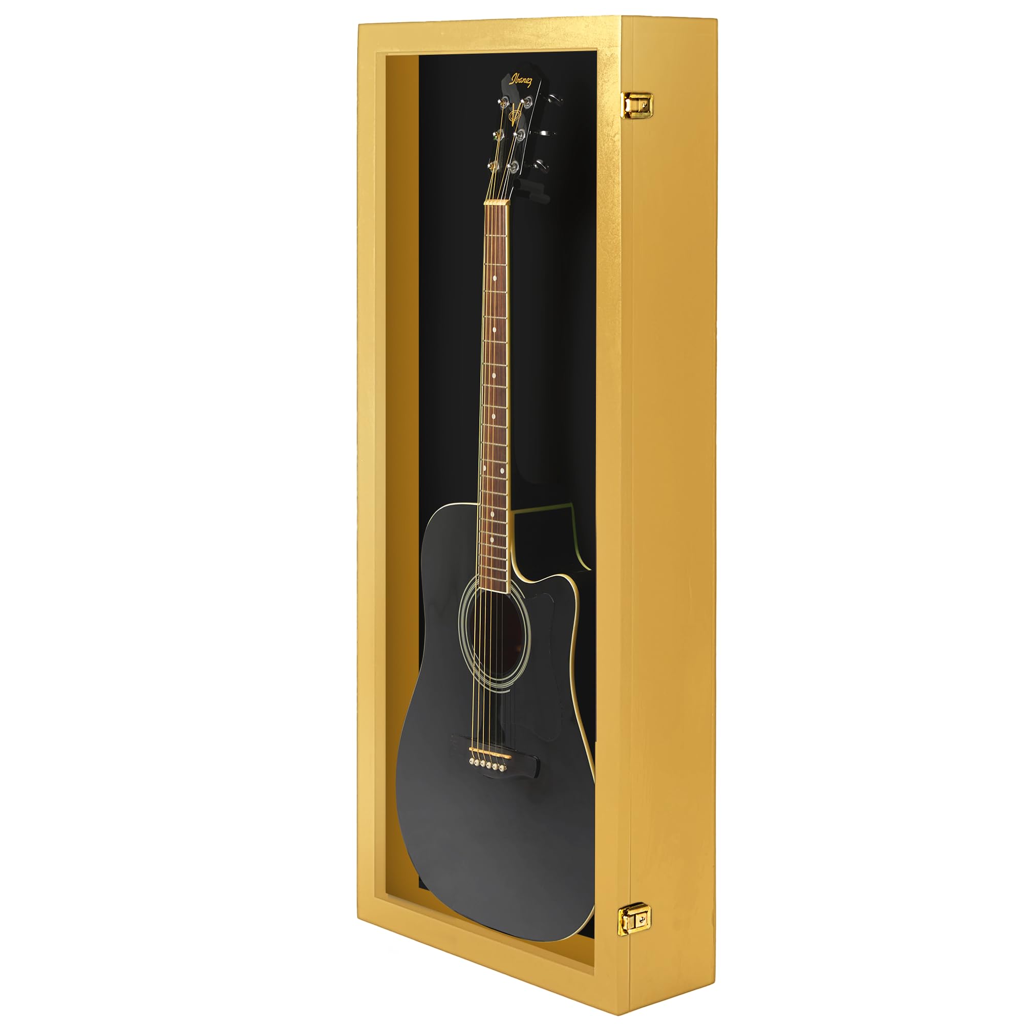 Premium Acoustic Guitar Display Case - Clear Acrylic Wall Mount with Hardwood Frame - Golden Oak & Black Felt Interior - Perfect for Home, Studio, or Music Store Showcase