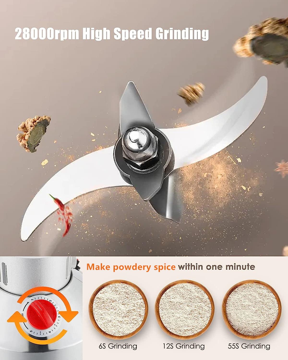 CGOLDENWALL 2400W Commercial Electric Grain Grinder Mill - High-Speed Dry Spice & Herb Grinding Machine with Overload Protection, 700g Capacity, 110V (CE Certified) - Perfect for Home Kitchens, Coffee Shops, and Bakeries