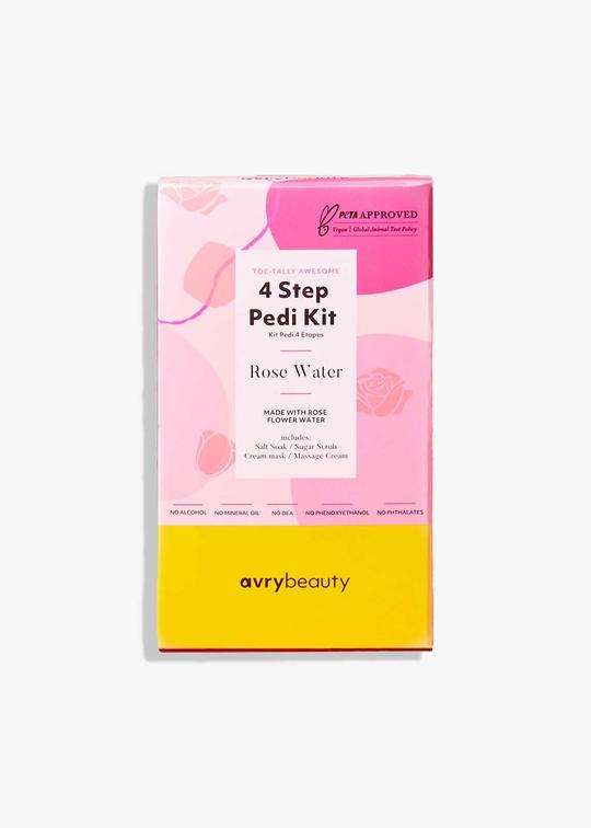 AVRY BEAUTY 4-Step Pedicure Kit with Rose Water - Professional Foot Care Set for Soft & Smooth Feet - Perfect for Home Spa, Nail Salon & Self-Care Routine