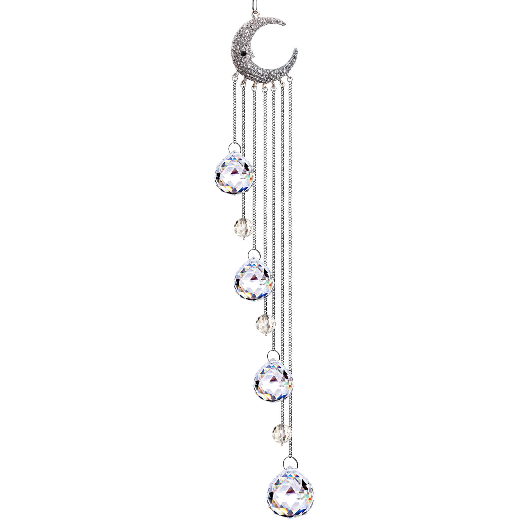 Clear Crystal Suncatcher Ornaments with Moon Decor - Rainbow Maker Crystal Beads Ball Prisms Pendant for Window, Garden & Home Decor - Creates Beautiful Rainbow Light Effects