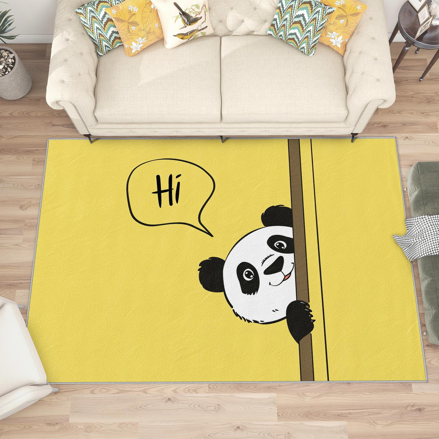 SherAvant 7x9 Panda Area Rug for Kids Rooms - Cute Cartoon Animal Nursery Rug - Kawaii Yellow Playroom Carpet - Soft Baby Floor Mat for Bedroom Decor & Gifts - Perfect for Toddler Play Areas, Daycare Centers & Cozy Home Decor