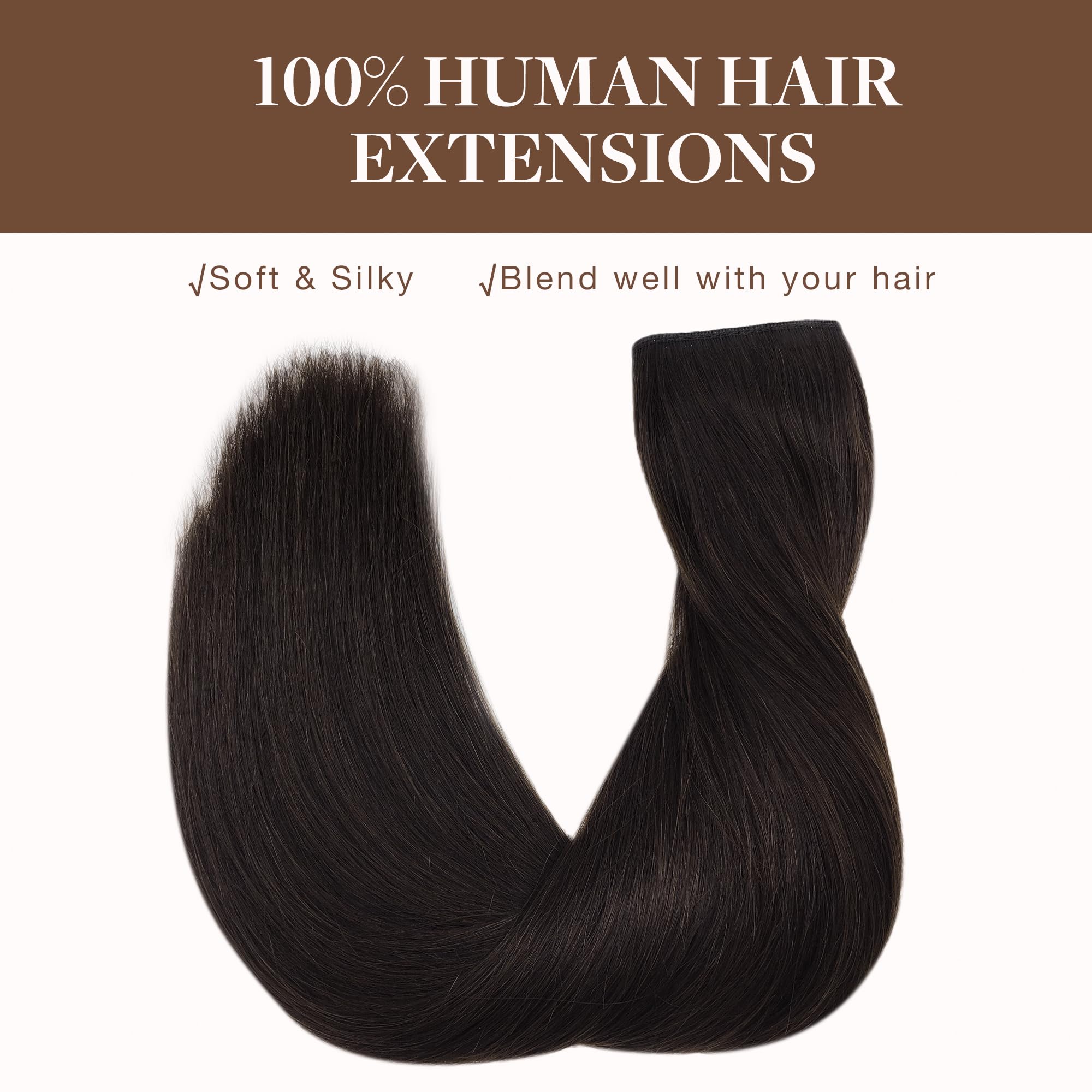GOO GOO Invisible Wire Hair Extensions 18inch Human Hair - 2A Light Brown Natural (95g) | Transparent Seamless Fish Line Hairpiece for Everyday Wear & Special Occasions