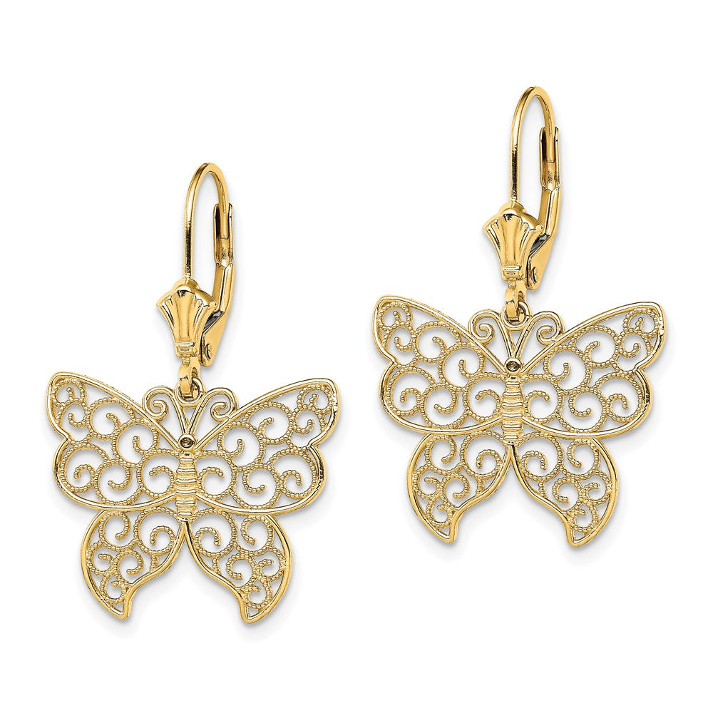 Gold Butterfly with Beaded Filigree Wings Leverback Earrings TF1787 - Elegant Dangle Earrings for Women, Perfect for Weddings, Parties & Special Occasions