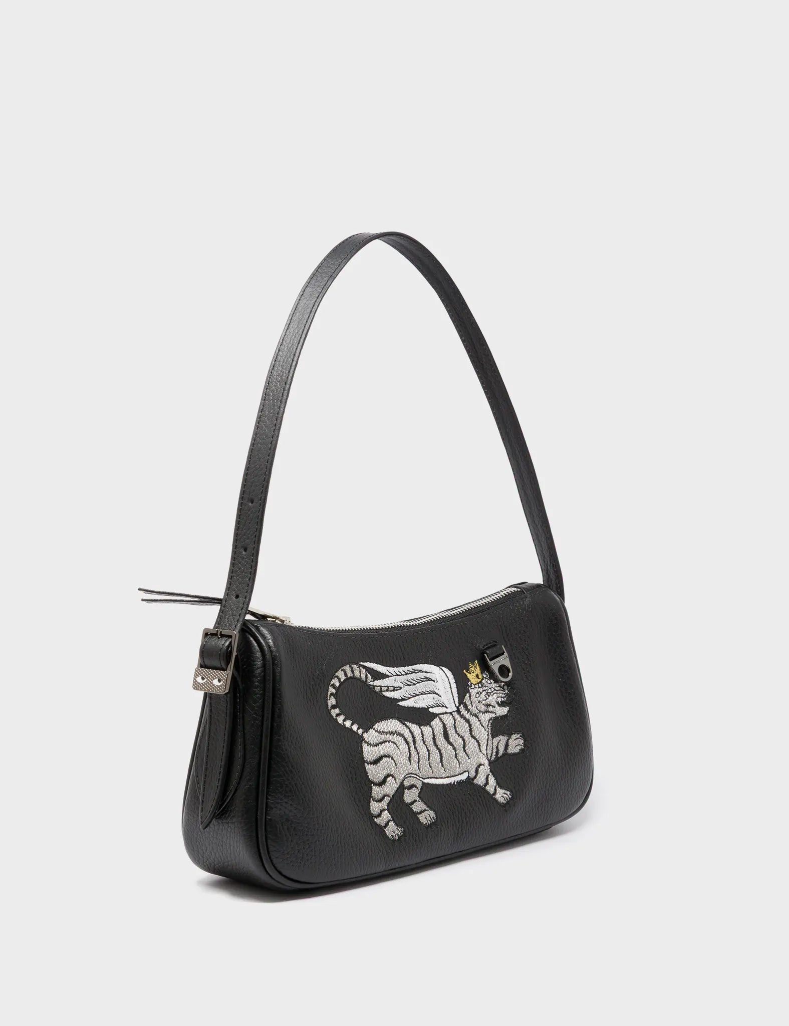 Lucas Hobo Mini Black Handbag with Winged Tiger Embroidery - Stylish Crossbody Purse for Women, Perfect for Daily Use, Travel & Night Out