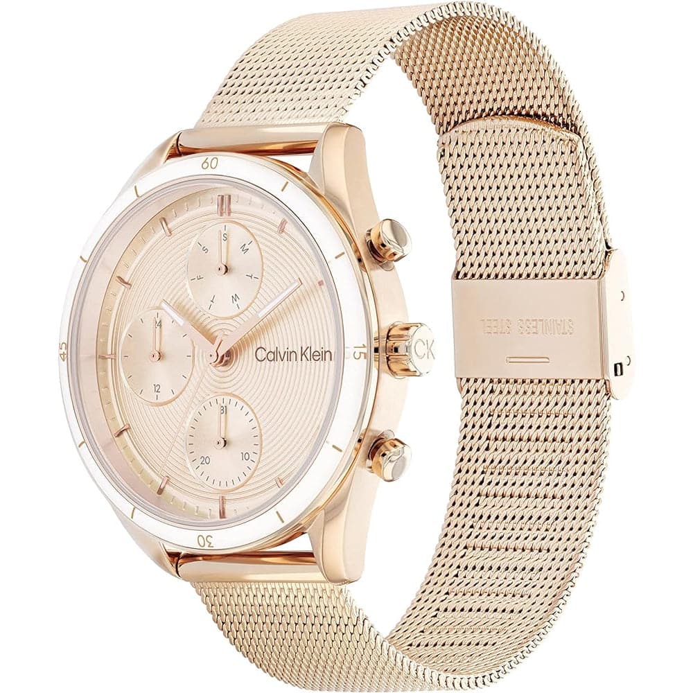 Calvin Klein Women's Chronograph Watch with Rose Gold Milanese Strap 25200175 - Elegant Timepiece for Office, Party & Everyday Wear