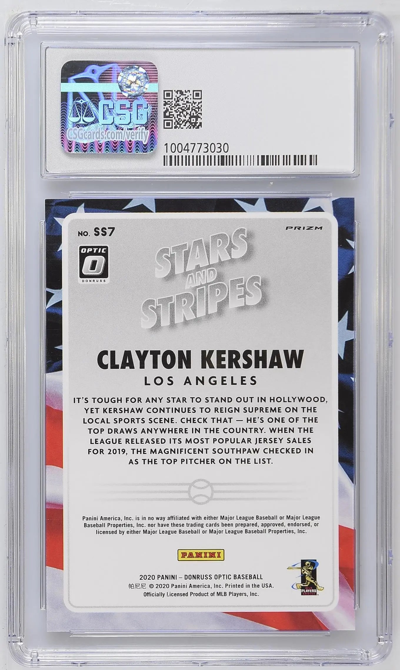2020 Donruss Optic Clayton Kershaw Stars and Stripes Holo CSG 9 #SS7 Baseball Trading Card - Perfect for Collectors, Sports Memorabilia Fans & Investment