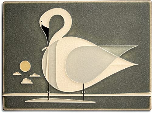 Charley Harper Trumpeter Swan Ceramic Tile - Hand-Painted Decorative Wall Art for Home & Office Decor - Perfect for Kitchens, Bathrooms, and Living Spaces