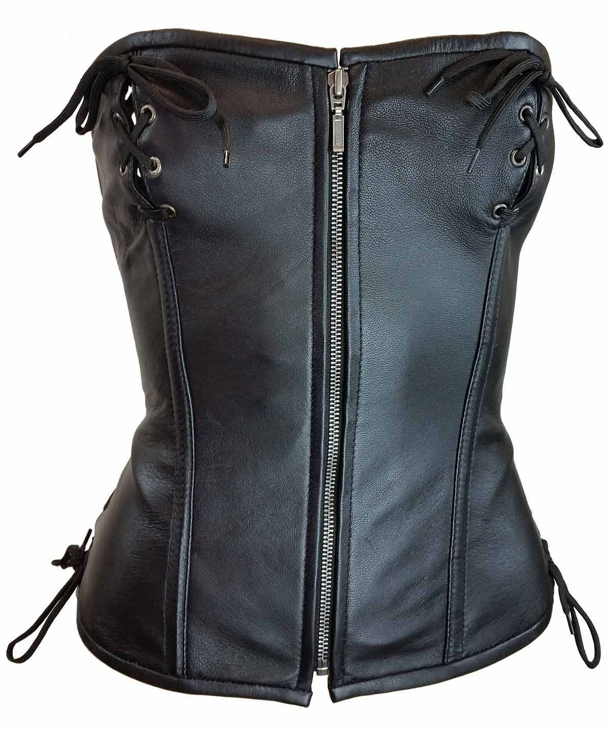 Sexy Women's Soft Lamb Leather Corset with Front Zipper & Back Laces - Perfect for Valentine's Day, Boudoir Photography and Intimate Occasions