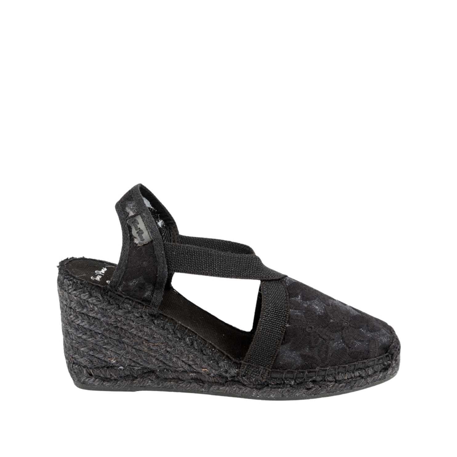 Women's Embroidered Black Cotton Blend Wedge Espadrilles - Comfortable Summer Sandals for Beach, Casual Outings & Weddings | Terra 7FBK