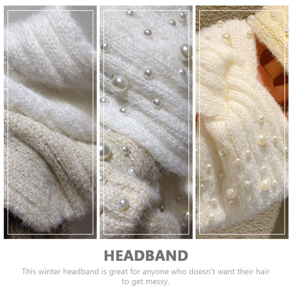 GALPADA Women's Pearl Winter Headband - Fuzzy Crochet Ear Warmer Headband for Women & Girls - Thick Cable Knit Warm Head Wrap for Cold Weather (White) | Perfect for Skiing, Snowboarding & Outdoor Winter Activities