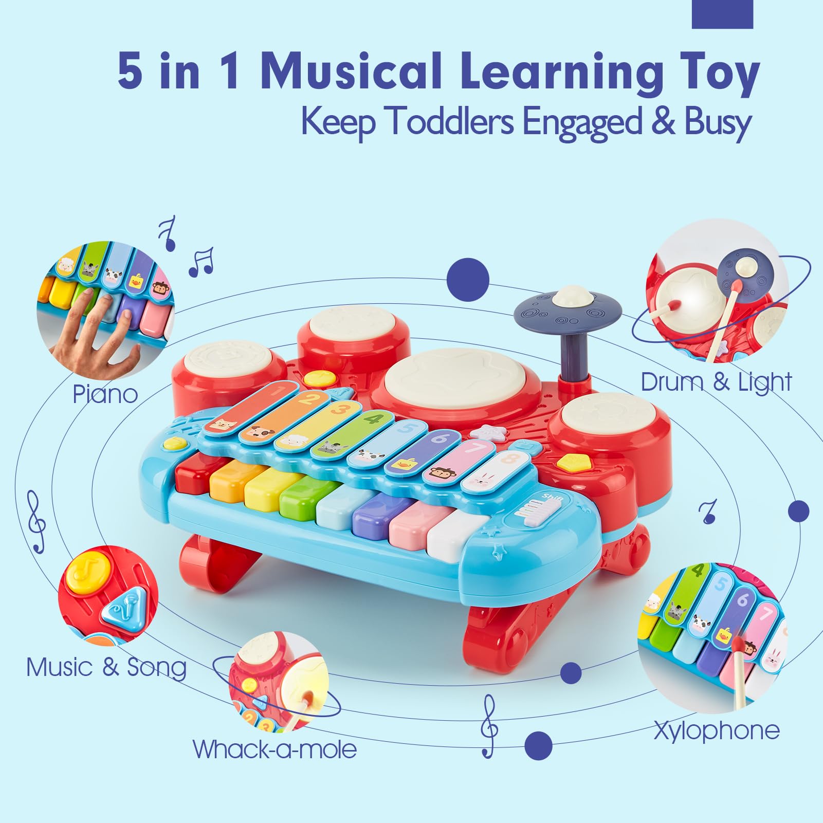 Baby Musical Toys - 3-in-1 Piano Keyboard Xylophone Drum Set for Toddlers 1-3 Years Old | Early Learning Toys for 12-18 Month Babies | Perfect Easter & Birthday Gift for Girls | Fun Educational Playtime at Home or Daycare