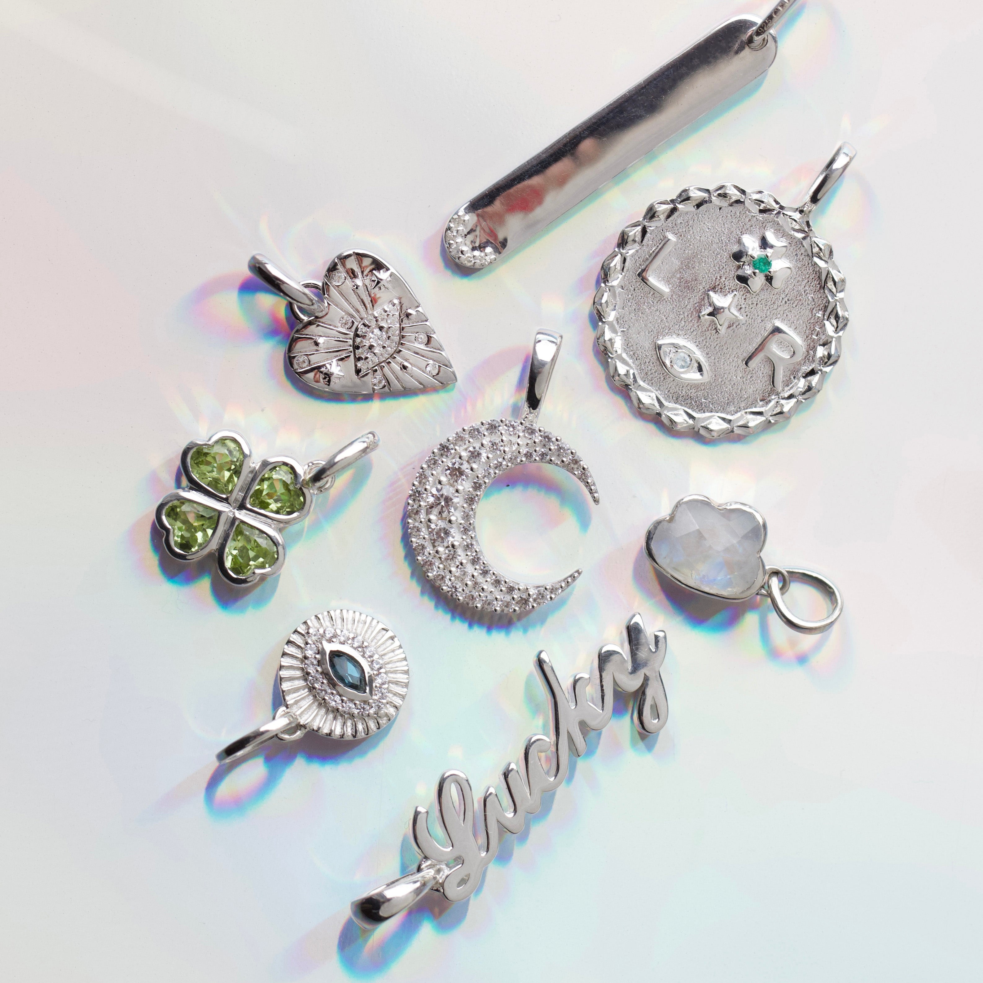 Louise Thompson Lucky New Moon Charm Pendant - Silver Moon Phase Jewelry for Women - Perfect for Gift Giving, Spiritual Healing & Positive Energy