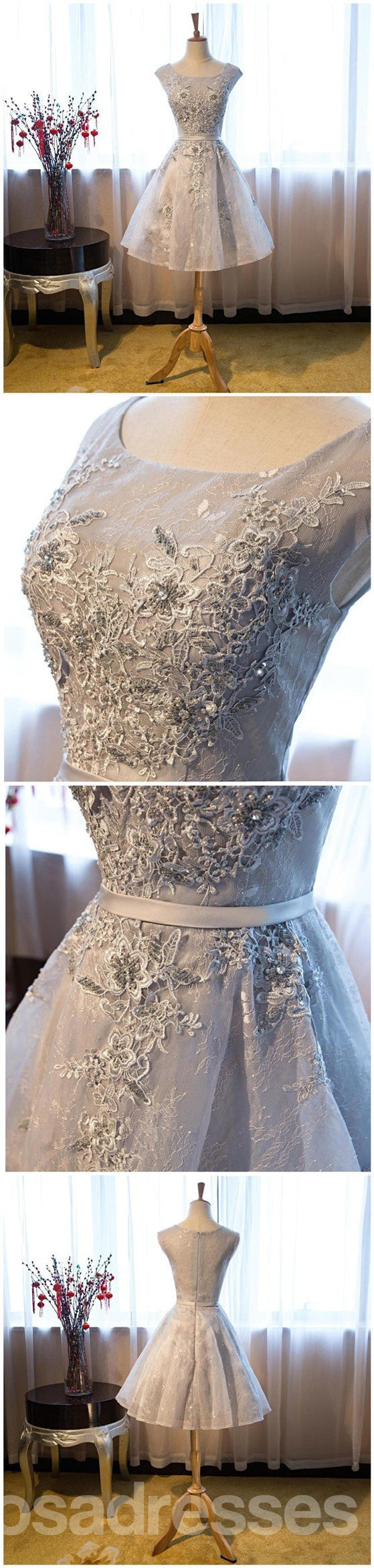 Sexy Gray Lace See-Through Prom Dress | Short Homecoming Party Dress for Sweet 16 | Affordable Cocktail Dress CM349 | Perfect for Prom Night, Homecoming Dance & Special Occasions