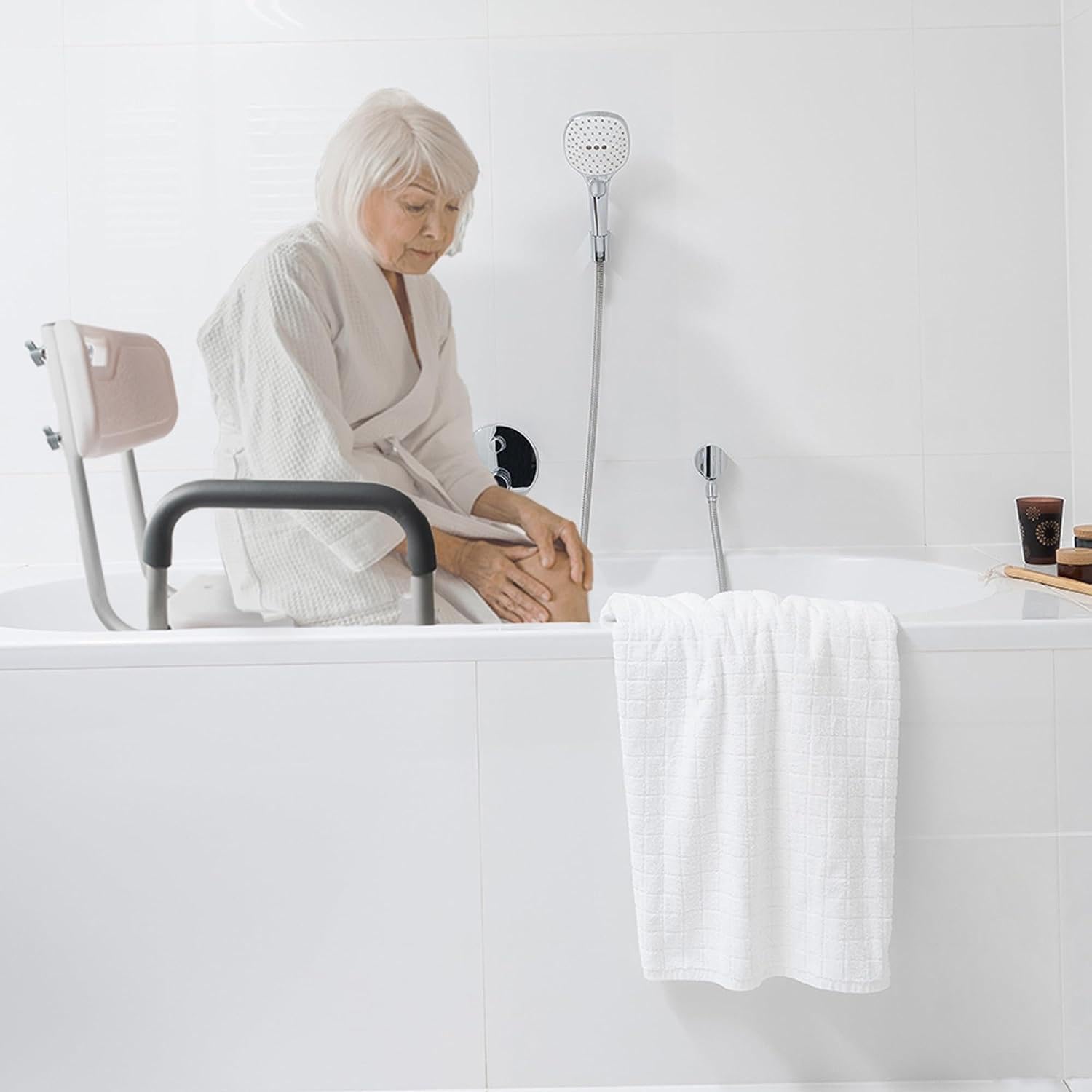 Vaunn Adjustable Shower Chair with Arms & Folding Toilet Safety Rail - FSA/HSA Eligible Medical Bathroom Safety Bundle for Elderly & Disabled