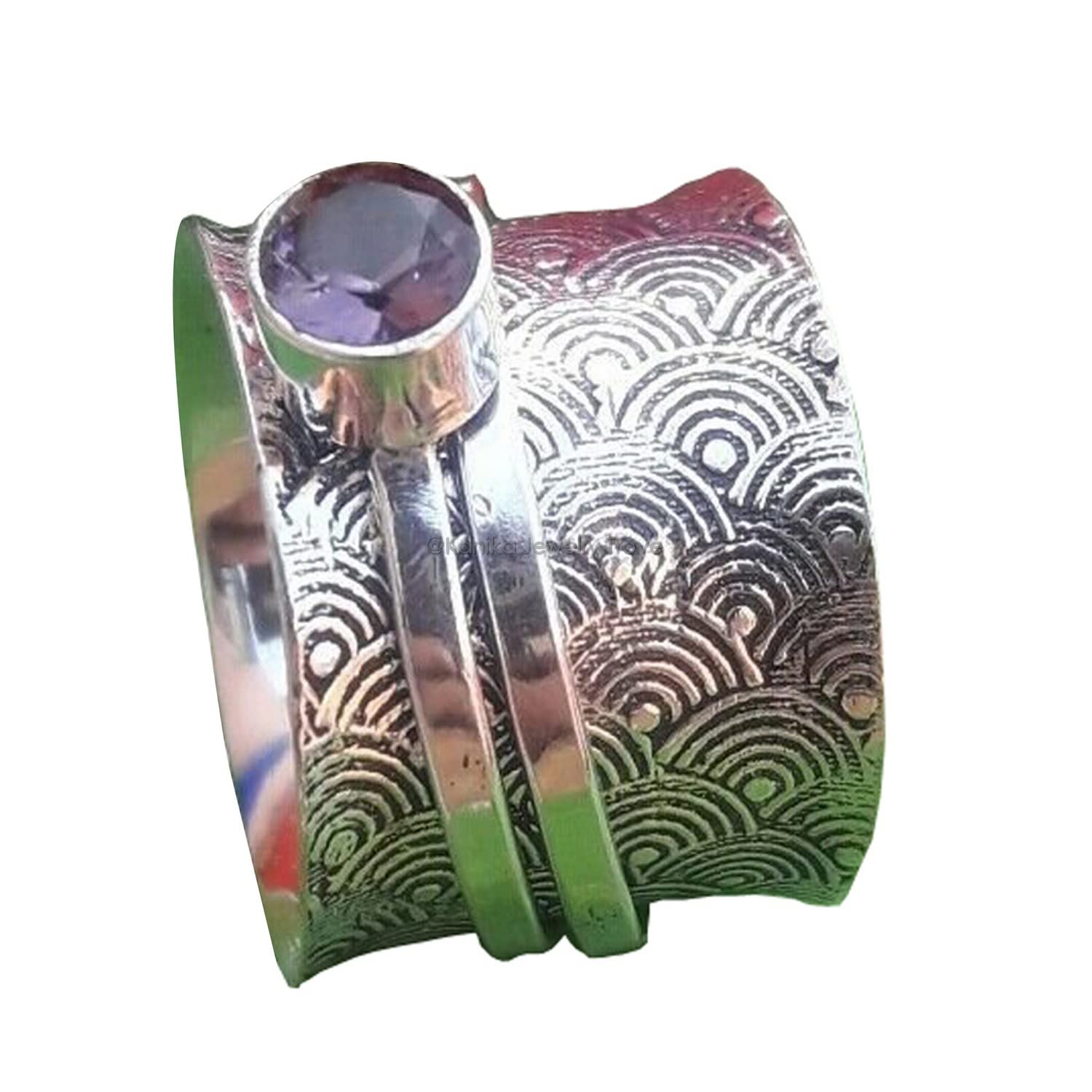 925 Sterling Silver Spinner Ring for Women - Unique Textured Anxiety Relief Ring with Amethyst, Meditation & Stress Relief Jewelry, Perfect Gift for Mother's Day, Size 11.5 | Elegant Everyday Wear & Mindful Relaxation Accessory