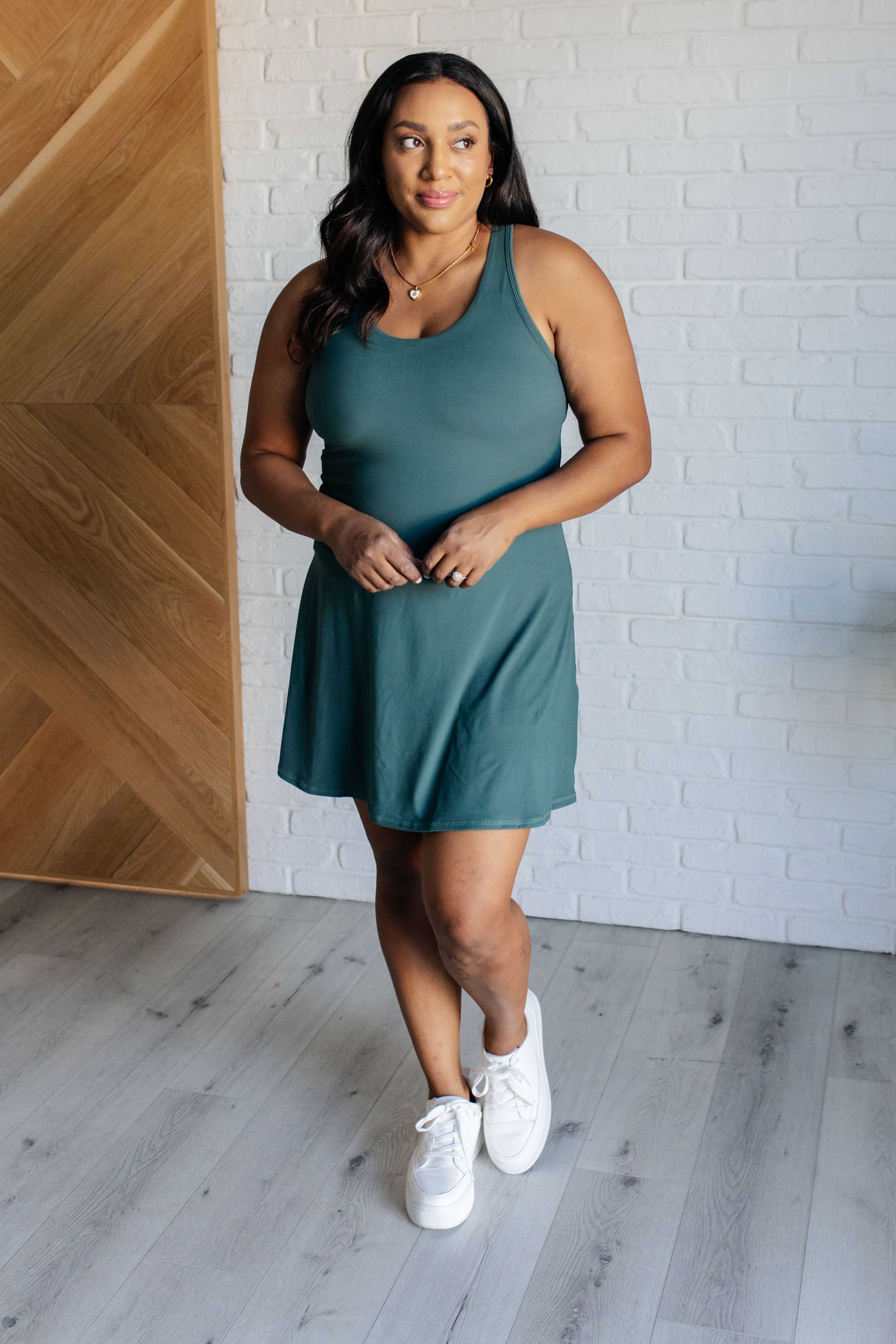 First Serve Tennis Dress in Everglade Green - Women's Athletic Performance Dress for Tennis, Pickleball & Active Wear