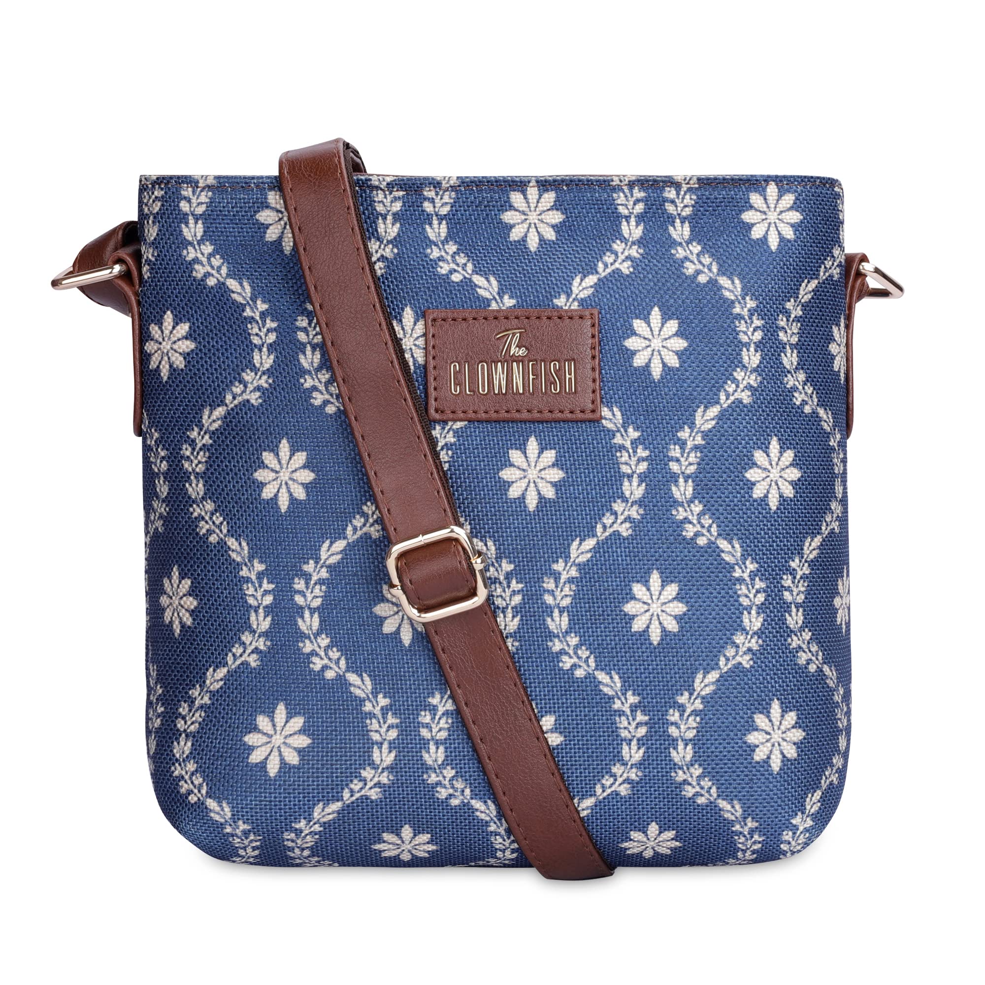 THE CLOWNFISH Aahna Printed Handicraft Fabric Crossbody Sling Bag for Women - Adjustable Shoulder Strap, Casual & Party Purse - Perfect for College Girls, Daily Use & Special Occasions (Royal Blue)