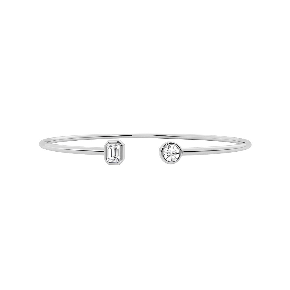 Lab Grown Emerald Cut Diamond Open Bangle Bracelet for Women - Elegant Round Tennis Bracelet for Wedding, Anniversary & Special Occasions