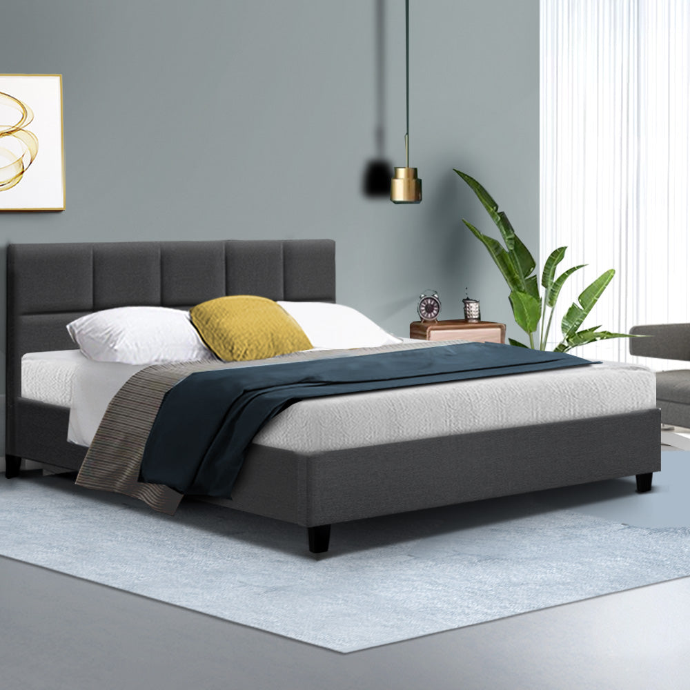 Bondi Queen Bed Frame in Charcoal - Modern Platform Bed with Sturdy Metal Frame for Bedroom, Guest Room, or Dorm