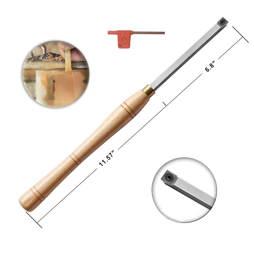 Premium Carbide Tipped Wood Turning Tools Lathe Set - Finisher, Rougher, Detailer & Swan Neck Hollower with Solid Wood Handle (Includes Diamond/Round/Square Carbide Inserts) - Perfect for Woodturning, DIY Projects & Professional Woodworking