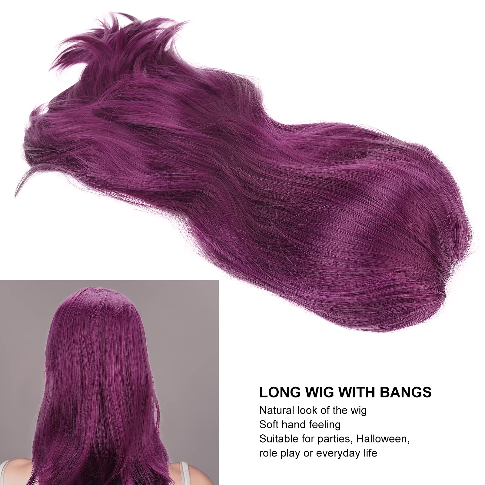 High-Quality Heat Resistant Purple Cosplay Wig - Wavy Synthetic Fiber Wig with Mesh Cap for Anime, Halloween, Costume Parties & Daily Wear