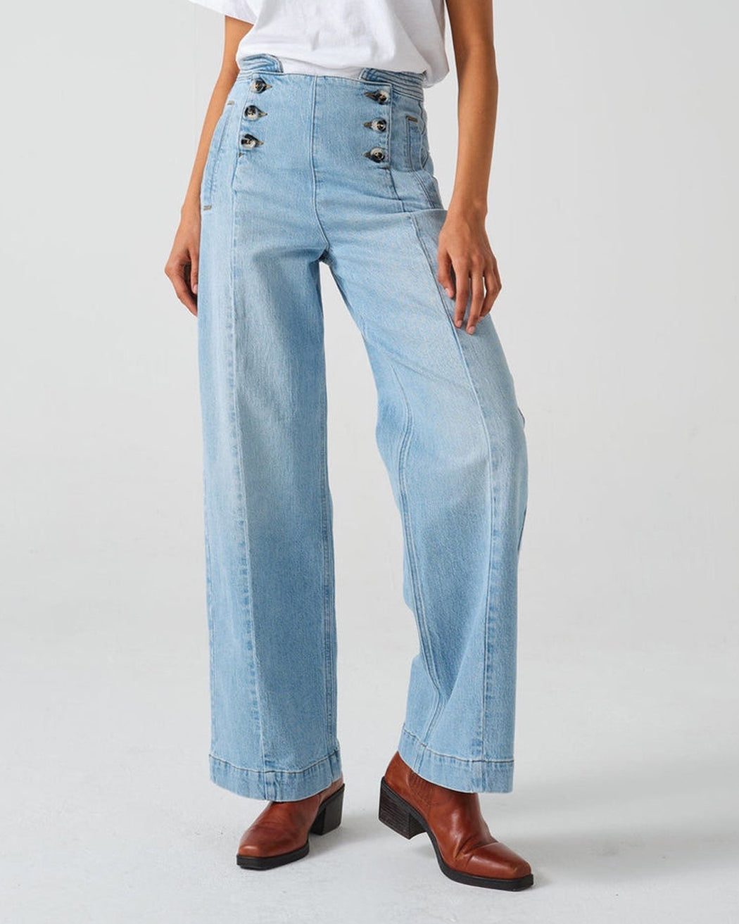 Seventy + Mochi Marie Jeans for Women - High Waist Stretch Denim Pants in Oceanic Blue | Comfortable & Stylish for Casual Wear, Office & Date Night