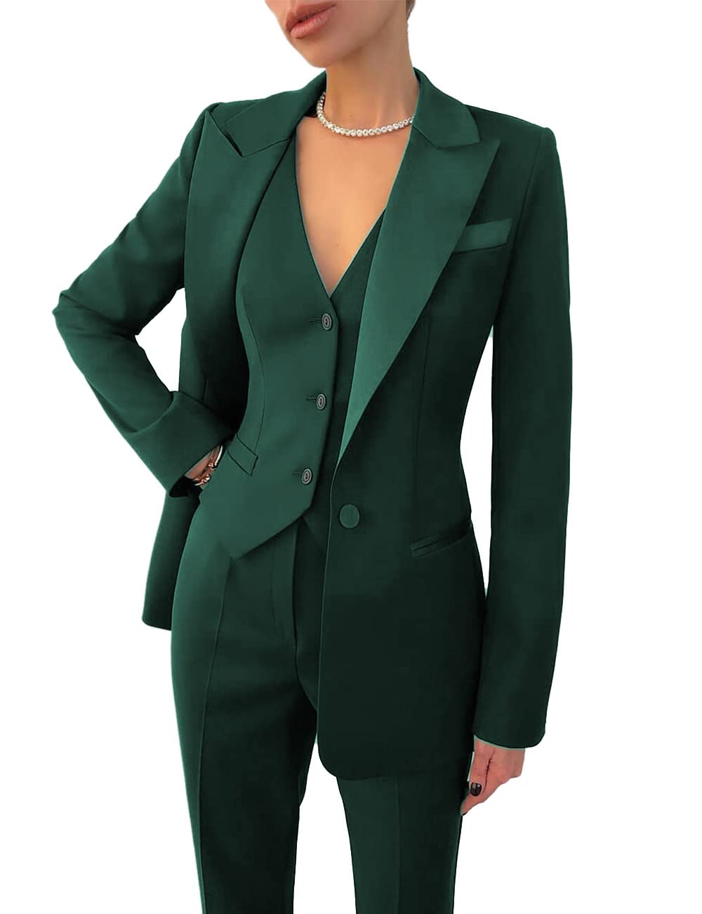 Lunaapparelalin Women's 3 Piece Suit Set - Long Sleeve Blazer & Adjustable Waist Pants for Business Office Work (Red, Size 18) | Professional Outfit for Interviews, Meetings & Formal Events