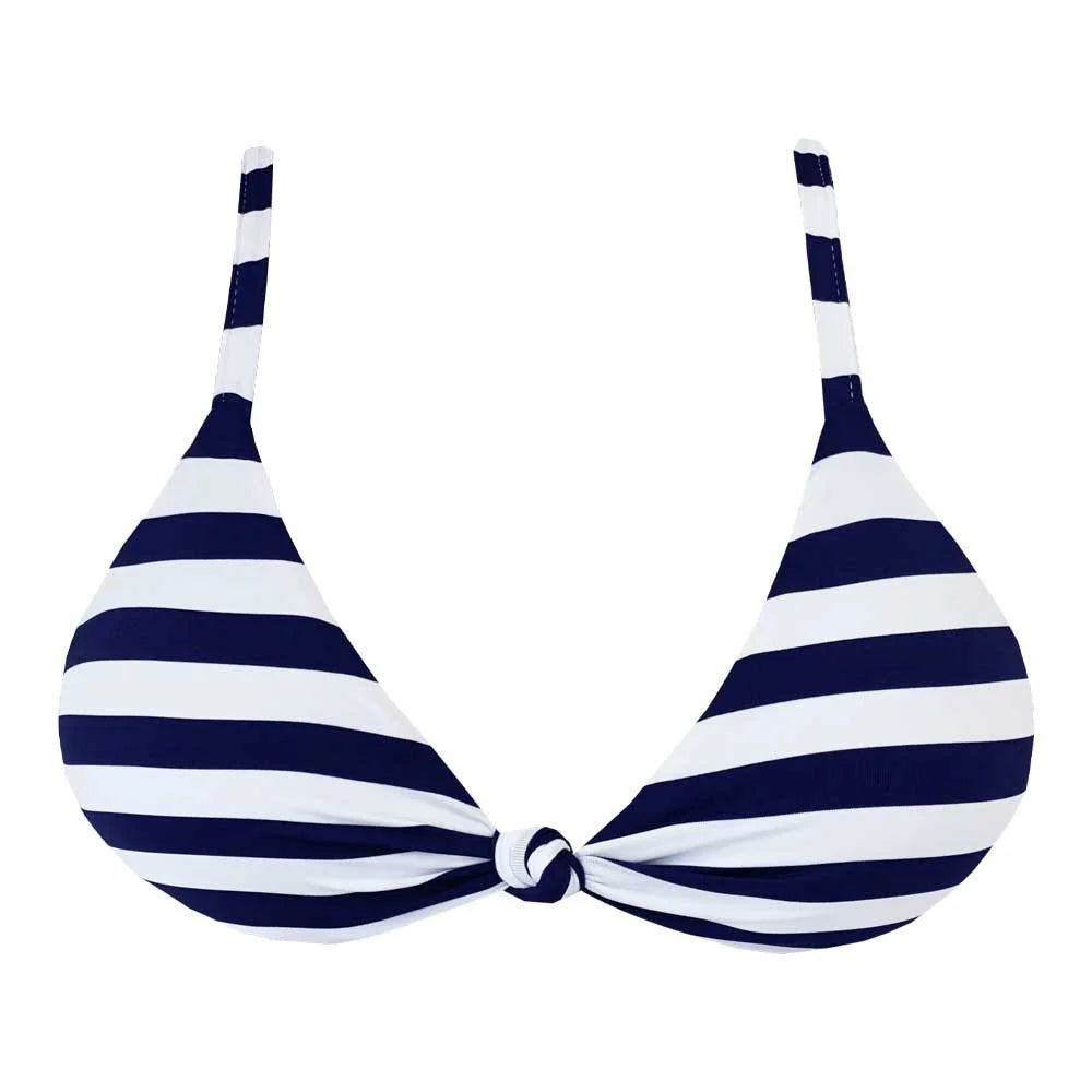 Blue Navy Stripes Brazilian Knot Triangle Bikini Top for Women - Sexy Swimwear for Beach, Pool & Summer Vacation
