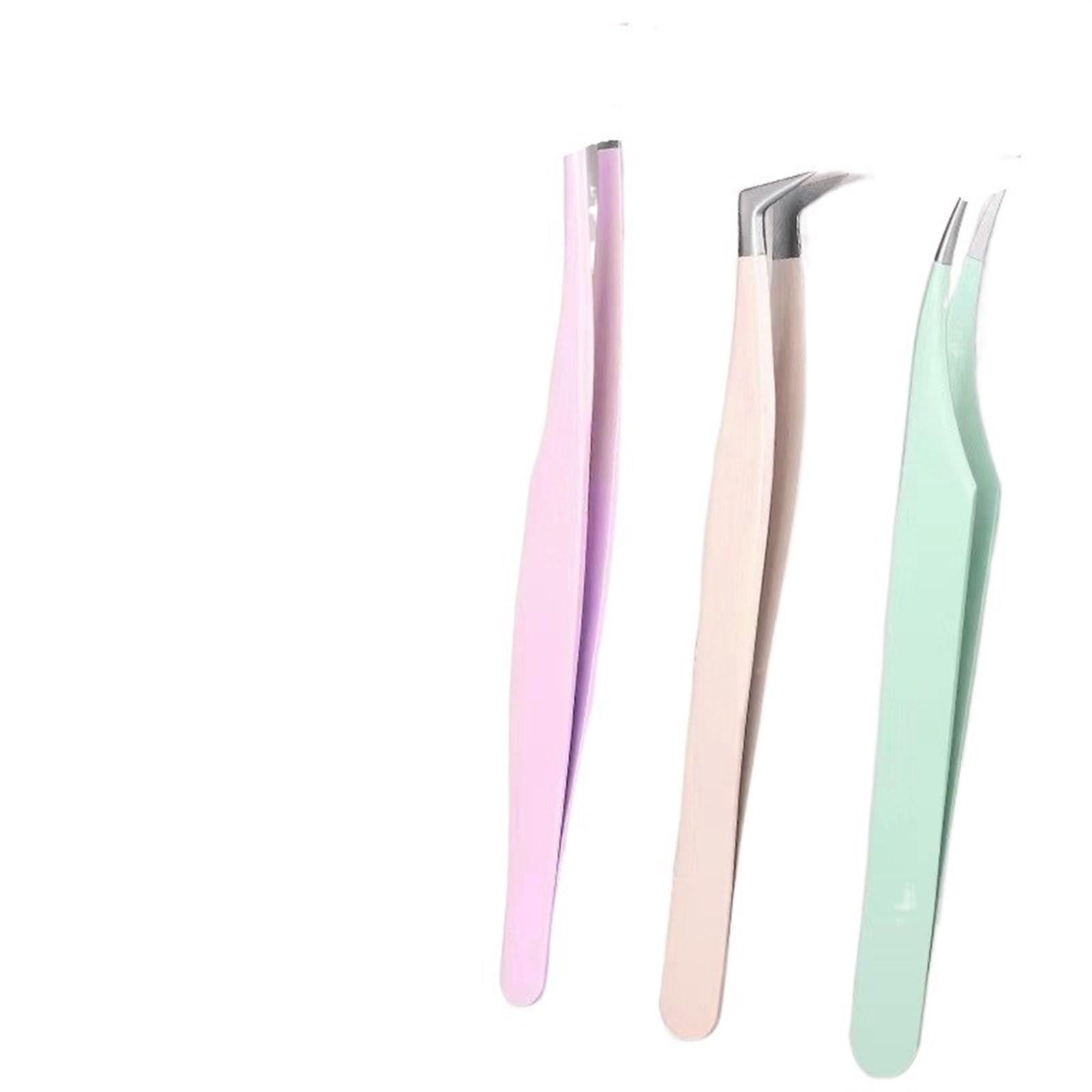 Professional Pink Eyebrow & Eyelash Tweezers Set - Precision Hair Removal & False Lash Extension Tools with Nail Clip | Perfect for Salon, Home Makeup, and DIY Beauty Care