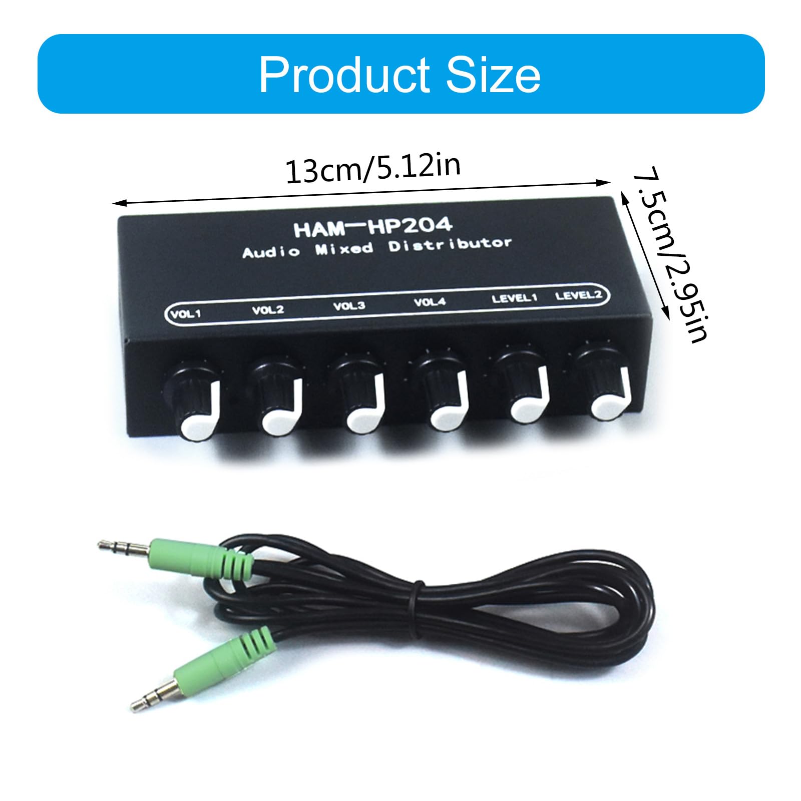 2 Input 4 Output 3.5mm Stereo Audio Mixer Selector Switcher - Headphone Amplifier with Individual Volume Control for Home Studio, DJ Setup & Gaming Stations