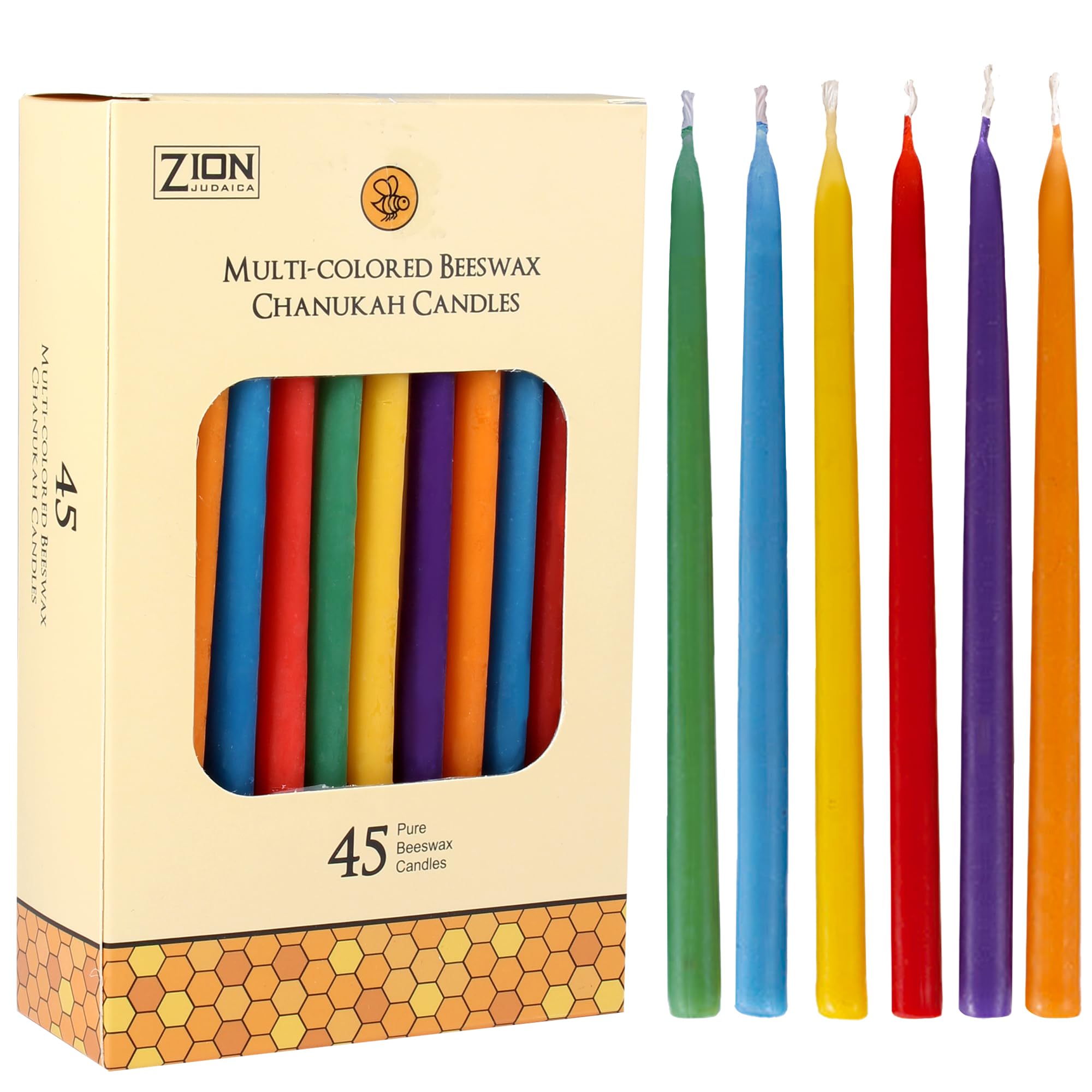 Deluxe Beeswax Hanukkah Candles - 45 Multi-Colored 5.75