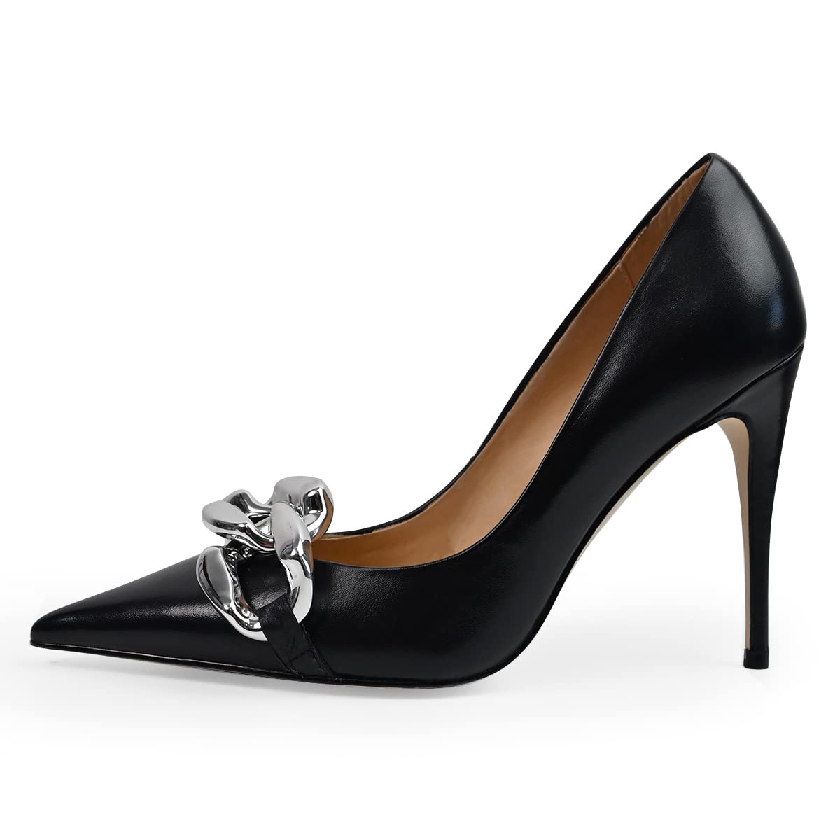 FSJ Women's Elegant Pointed Toe Stiletto High Heel Pumps - Slip On Chain Buckle Party Dress Shoes for Women (US Size 4-15) - Perfect for Evening Parties, Weddings & Formal Events